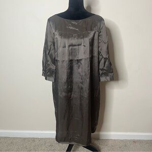 Martin + Osa Women’s Navy Blue/Tan Diamond Print Satin Knee Length Dress Sz XL